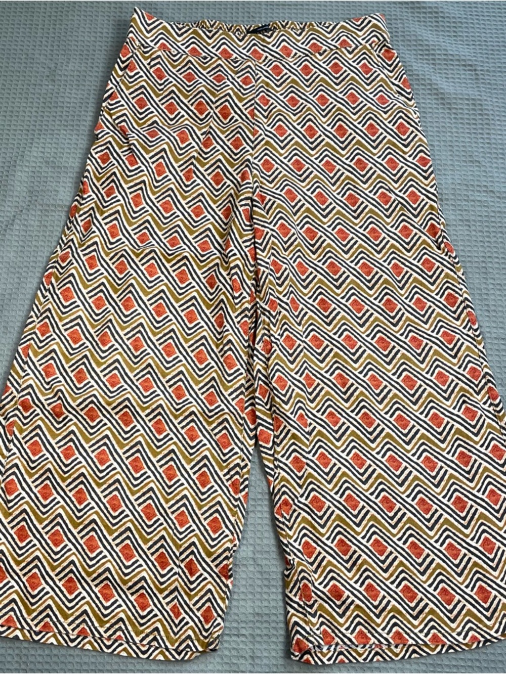Tahari 100% Linen Pants Large Women’s Wide Leg Crop Geometric Lagenlook